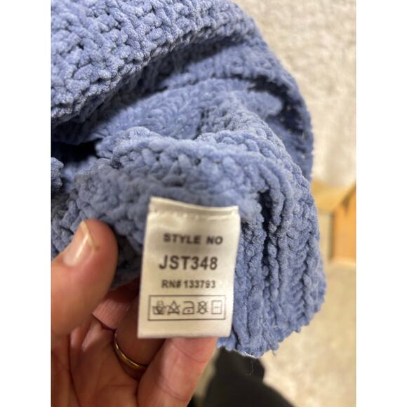 POL Oversized Waffle Knit Sweater Blue Cotton Dolman Sleeve Boxy Pullover Size L - Picture 6 of 11